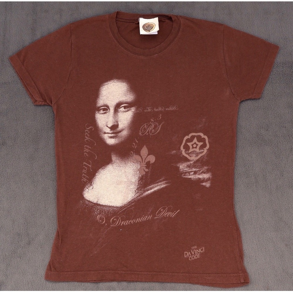The Da Vinci Code Movie Mona Lisa Brown Graphic T-Shirt Small
